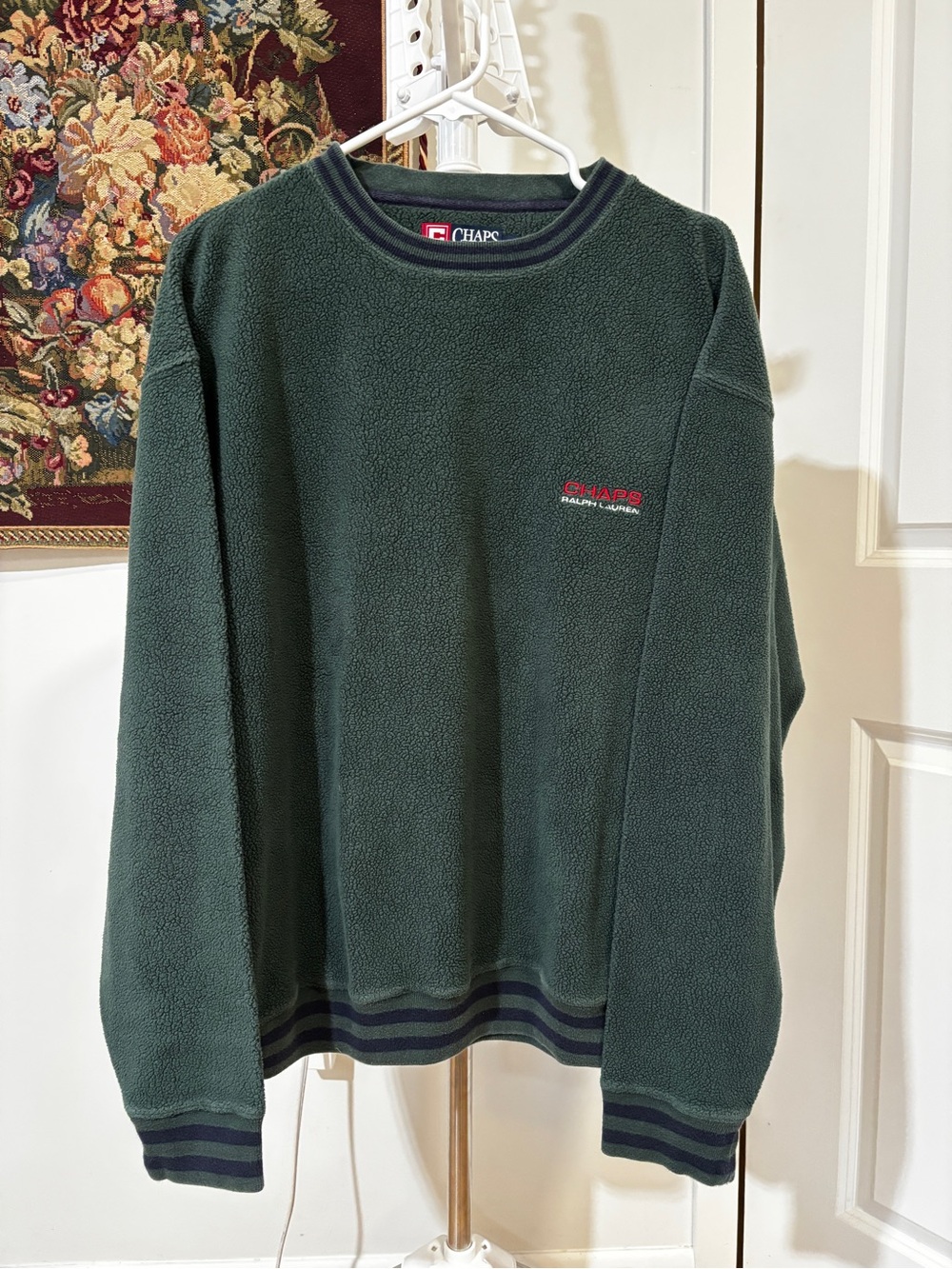 Vintage Chaps Ralph Lauren Green Fleece Crewneck Sweatshirt M 90s Preppy